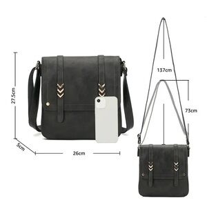 Chic Gray & Black Faux Leather Crossbody Bag with Gold-Tone Accents